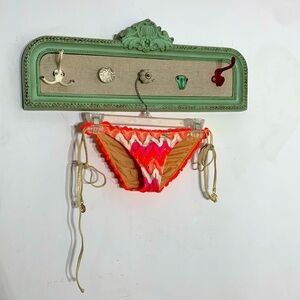 Luli Fama crochet knit Chevron neon metallic string tie rouged bikini bottoms sm